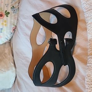 Christian Dior black leather belt double buckle